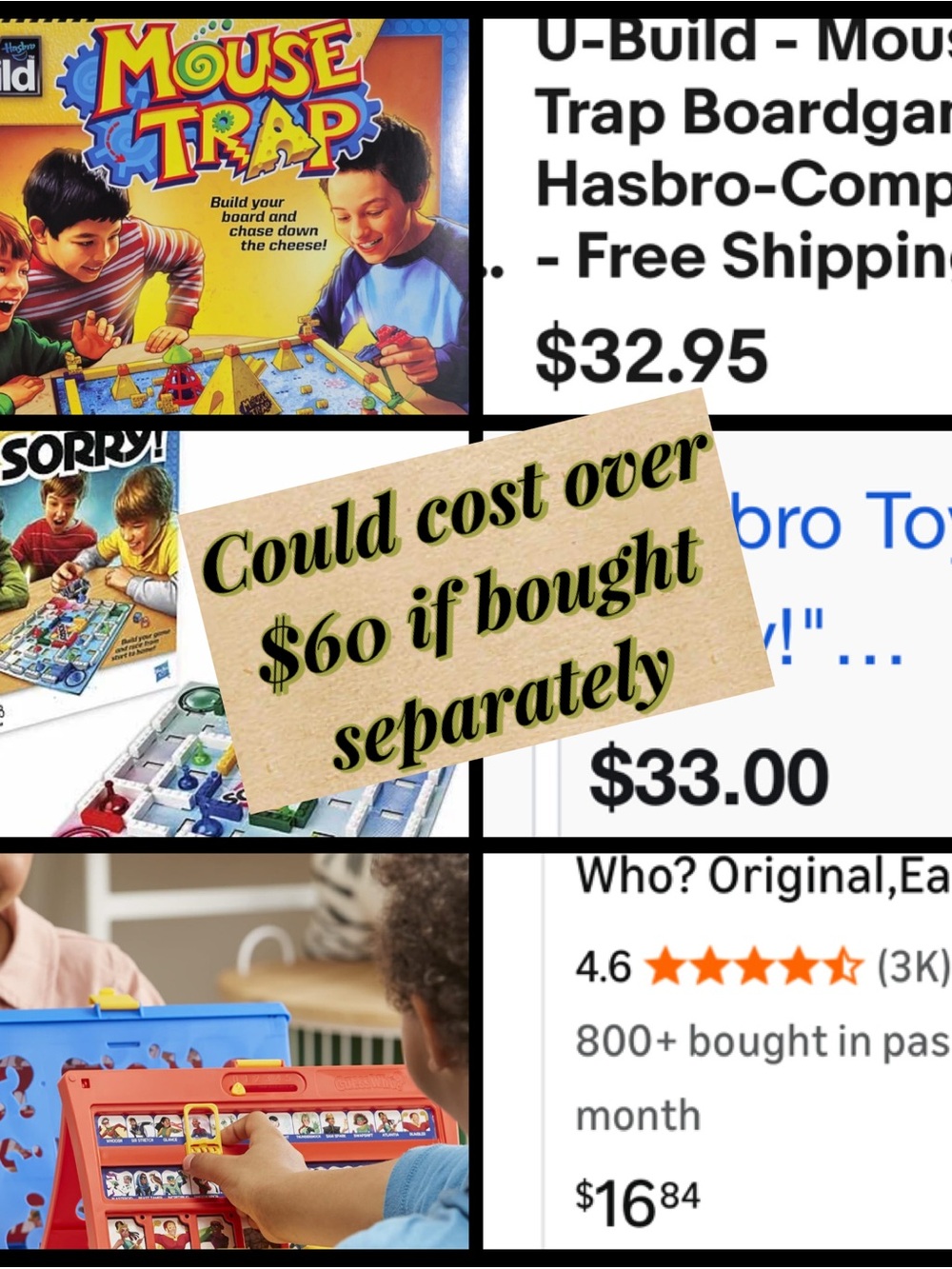 THREE games: Hasbro Mouse Trap U-Build, Sorry! U-Build, Guess Who? Guessing Game